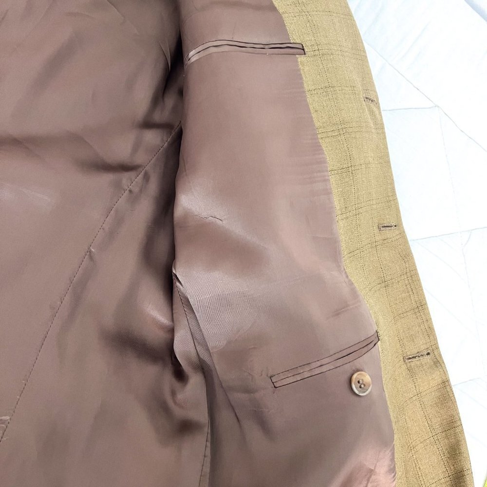Joseph Abboud for Von Maur Wool Silk Brown Tan Windowpane Plaid Sports Coat 44R - Picture 7 of 14